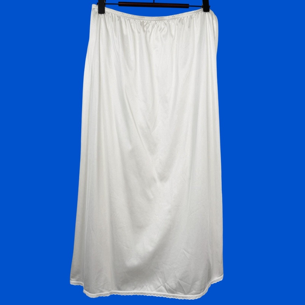 Vintage Vanity Fair Nylon Half Slip Skirt High Slit Women Medium Ivory Lace Trim